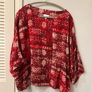 J.Jill Red Batik 100% Cotton Top size L